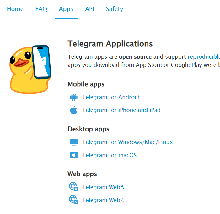 Telegram支持下载的设备类型